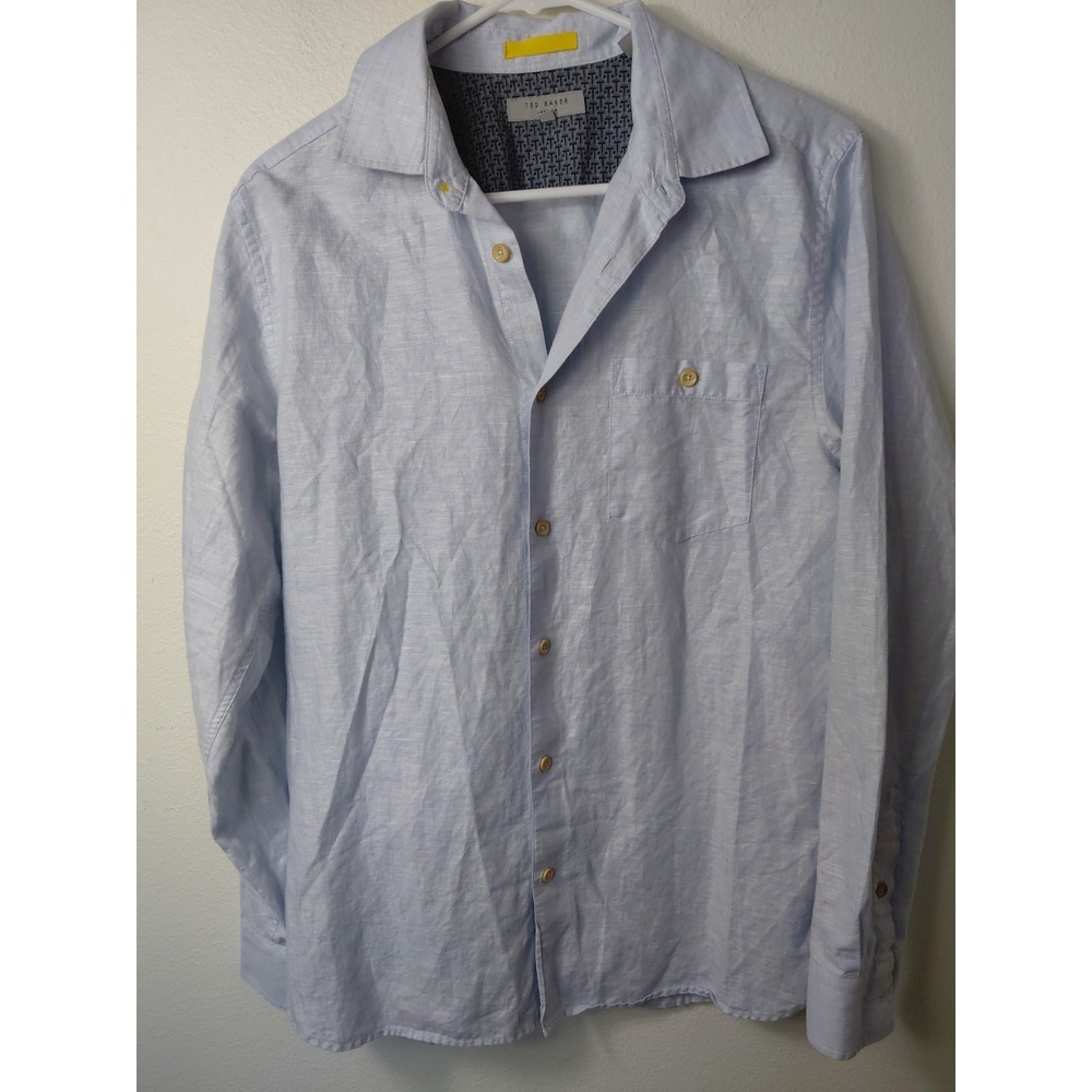 TED BAKER London Men Casual Shirt Linen/cotton Button Up - Size (3) Medium